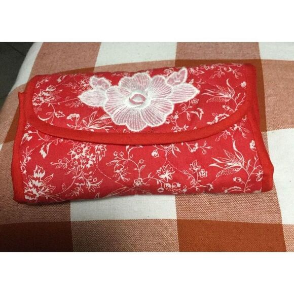 Fabric Flowered Red Wallet New